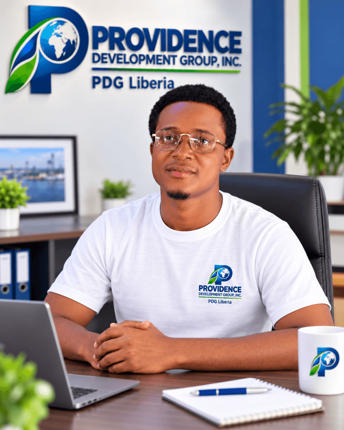 PDG staff member seated in the Providence Development Group office
